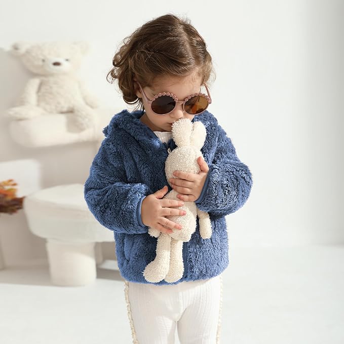 Baby Toddler Boys Girls Fleece Jacket with Hood Zip Up Cute Bear Coats for Infant Boys Girls Fuzzy Jacket with Ear 1-5T