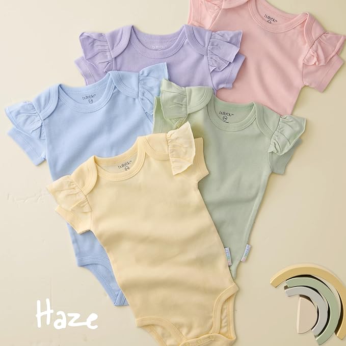 baby-girls Rory 5-pack Short Sleeve Ruffle Shoulder Bodysuits 100% Organic Cotton for Baby Girls