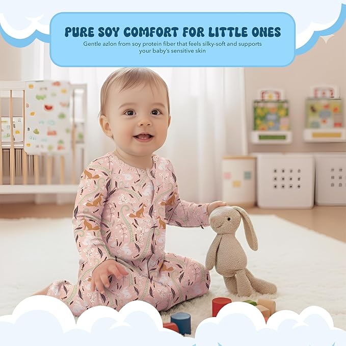 Babysoy Baby Long Sleeve Gown Sleep Sack, Ultra Soft Nightgown, Modern Prints, Reversible Mittens