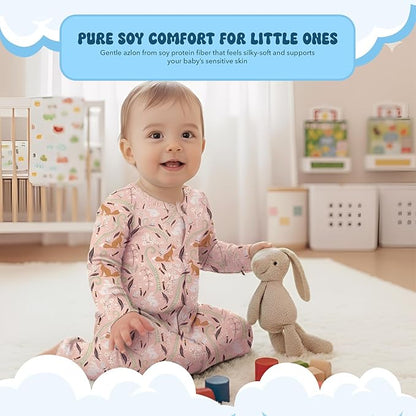 Babysoy Baby Long Sleeve Gown Sleep Sack, Ultra Soft Nightgown, Modern Prints, Reversible Mittens