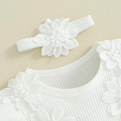 Infant Baby Girl Lace Romper Baby Tulle Dress Romper Flowers Bodysuit Spring Summer Festival Clothes with Headband