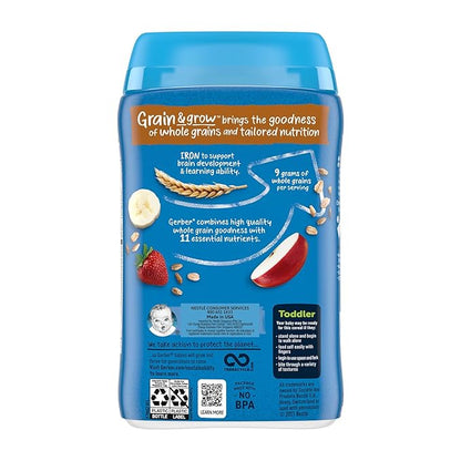 Gerber Toddler Food, Multigrain Banana Apple Strawberry Cereal, 8g Whole Grains, Iron, Zinc & Vitamin B12, Toddler Cereal, 12-Pack