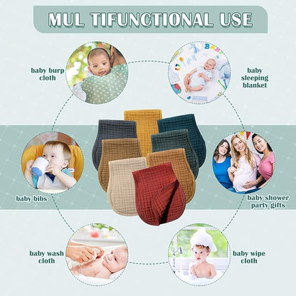 Frienda 6 Pack Muslin Burp Cloths Cotton Large 20''x 9'' Extra Absorbent and Soft Baby Burping Cloth for Baby Boy Girl Unisex(Classic Colors)