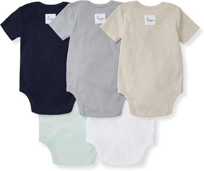 Burt's Bees Baby Organic Cotton Bodysuits – Baby Boy & Girl Short and Long Sleeve One-Pieces, 5-Pack