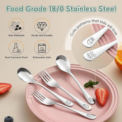 10 Pieces Stainless Steel Toddler Utensils Set - Food Grade Kids Silverware Set Children Safe Small Forks and Spoons Mirror Polished Sturdy and Durable Dishwasher Safe