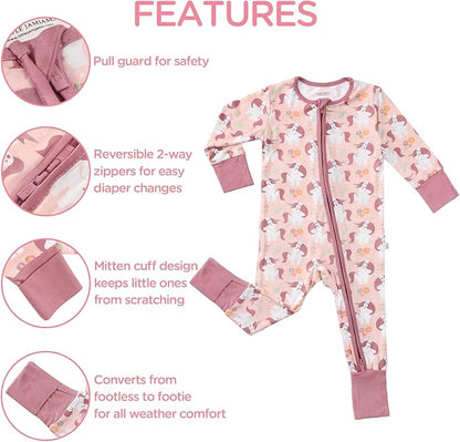 Baby Rompers Long Sleeve Mittens Cuff 2 Way Zipper Soft Footless Sleeper One-Piece Romper