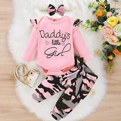Newborn Baby Girl Clothes, Infant Girl Outfits Long Sleeve Ruffle Romper + Floral Pants + Headband Set