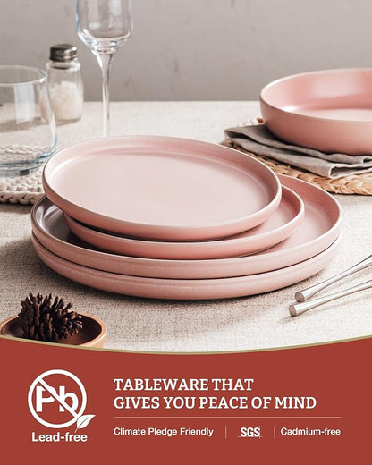 Famiware Milkyway Plates and Bowls Sets, 12 Pieces Dinnerware Sets, Reactive Glaze Dish Set, Stoneware Dishes Set for 4, Light Pink