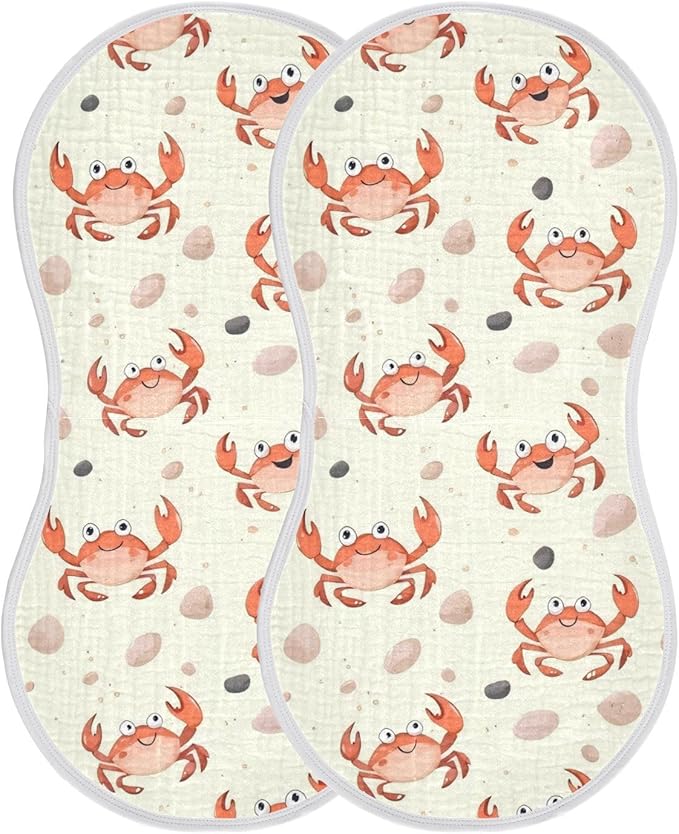 vvfelixl Baby Burp Cloths Cute Cartoon Crab Waves Claws Baby Newborn Cotton Burping Cloths Set Babys Washcloths 4 Pack