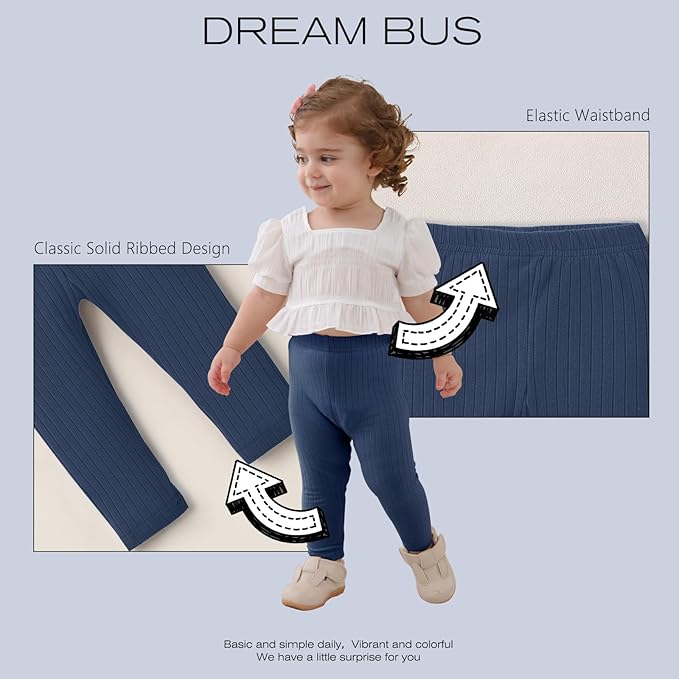 DREAM BUS 5 Pack Toddler Girl Pants Baby Girl Solid Ribbed Pants Toddler Girls Bottoms Leggings Newborn Cotton Jogger