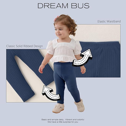 DREAM BUS 5 Pack Toddler Girl Pants Baby Girl Solid Ribbed Pants Toddler Girls Bottoms Leggings Newborn Cotton Jogger