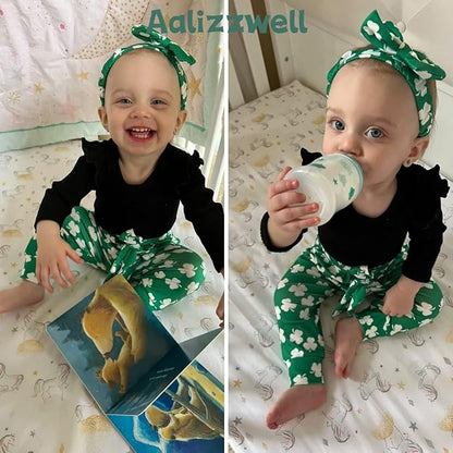 Aalizzwell Preemie Newborn Infant Baby Girls Clothes Ribbed Romper Bodysuit Pants Set Fall Winter Outfits