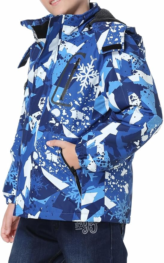 Kid's Ski Jacket Waterproof Winter Coat Boy's and Girl's Fleece Snowboarding Jackets with Detachable Hood