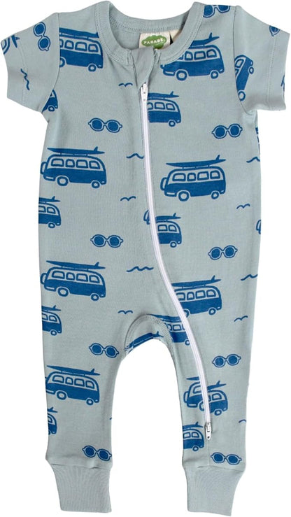 PARADE Organic Signature Print '2-Way' Zip Romper - Short Sleeve