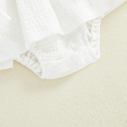 Thorn Tree Baby Girl Summer Clothes Newborn Outfit Ruffle Romper Infant Baby Dress Bow Headband Solid Cute Outfits Girls