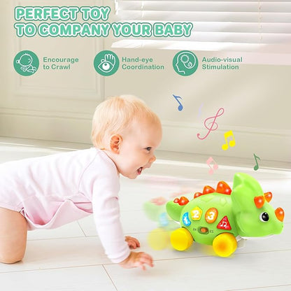 BainGesk Dinosaur Crawling Toys for 1 Year Old Boy, Musical Baby Toys for 6-12 Months, Early Development Learning Toys for 12-18 Months Boys Girls, Birthday Gifts for 1-2 Year Old Toddlers