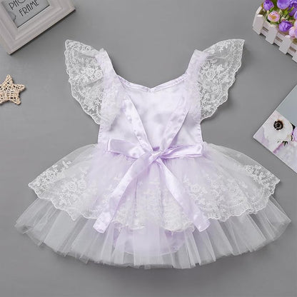 FYMNSI Infant Baby Girl 1st Birthday Outfit Floral Lace Tulle Romper Tutu Dress Headband 2PCS Bodysuit Princess Summer Clothe