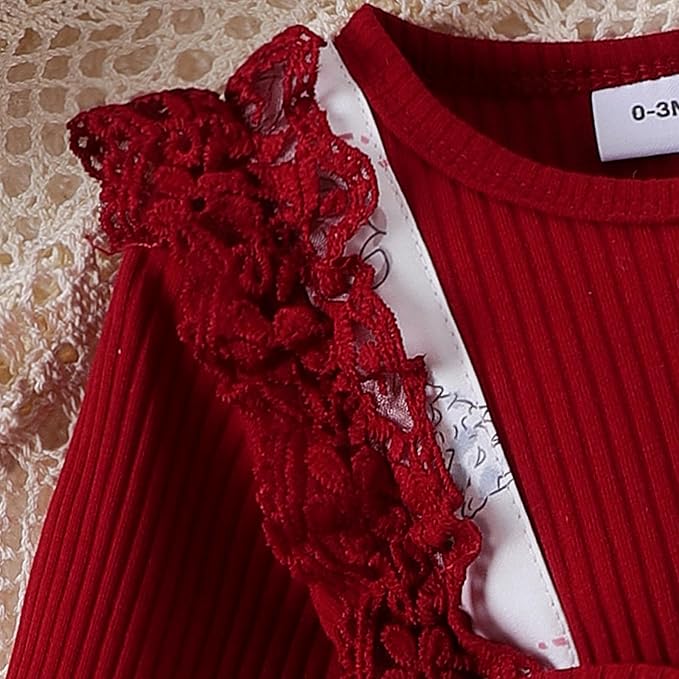 Hnyenmcko Newborn Baby Girl Christmas Clothes Infant Red Plaid Romper Dress Ruffle Long Sleeve Ribbed Bodysuit Headband Set