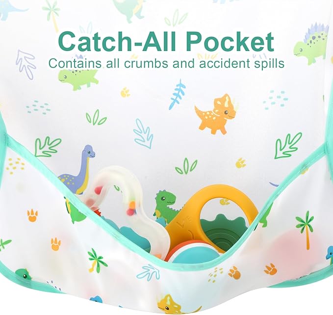 Accmor 4 Pack Long Sleeve Bibs, Baby Smock Waterproof Sleeved Bib Smock for Baby Toddler 6-36 Months