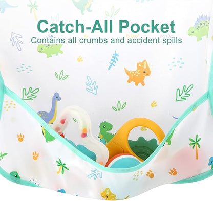 Accmor 4 Pack Long Sleeve Bibs, Baby Smock Waterproof Sleeved Bib Smock for Baby Toddler 6-36 Months