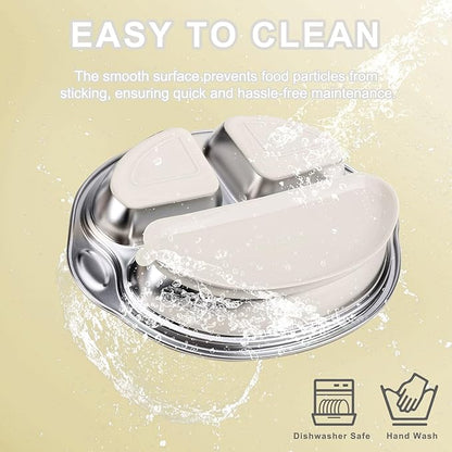 MR. CHOU Baby Plates with Suction - Stainless Steel Divided Toddler Plates, Compartment Suction Plate for High Chair, Baby Led Weaning & Self Feeding, Dishwasher Safe, BPA Free (Beige)