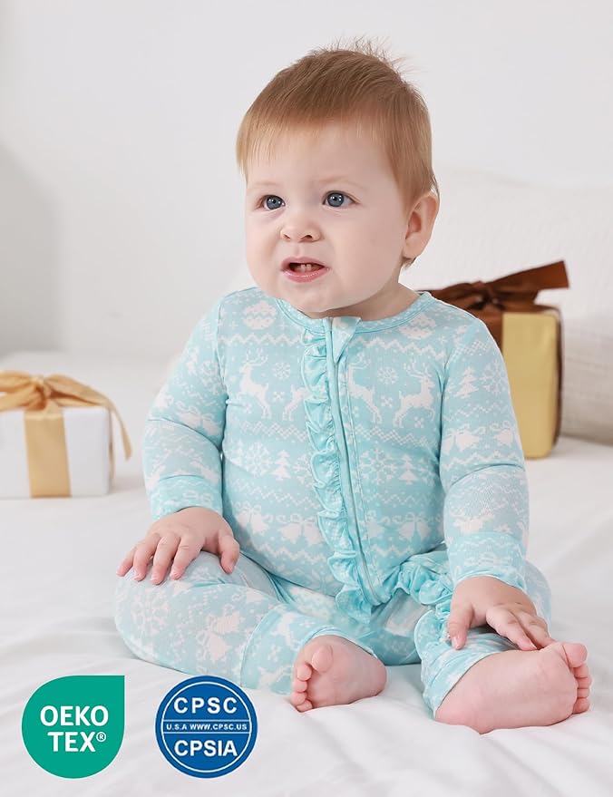 Bamboo Viscose Baby Girl Footless Pajamas Ruffled Baby Sleepers with 2 Way Zipper