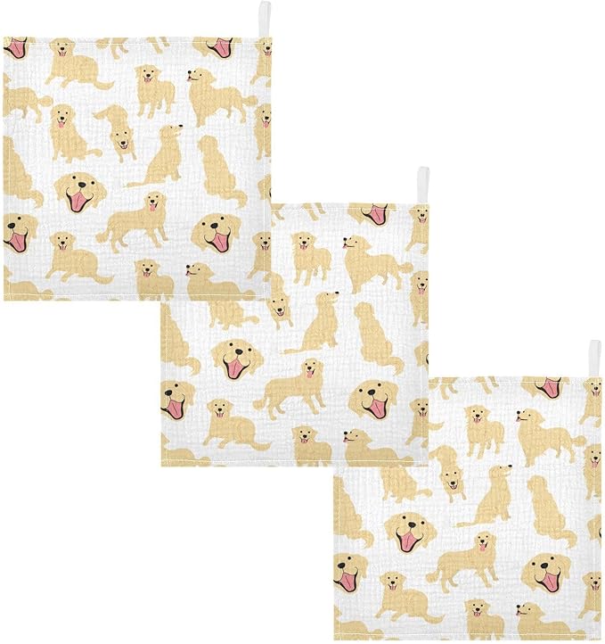vvfelixl Baby Muslin Washcloths Golden Retriever Dog Baby Burp Cloths Cotton Baby Face Towel for Newborn Infants Boys Girls Soft and Absorbent 11.8 X 11.8 in, 3 Pack