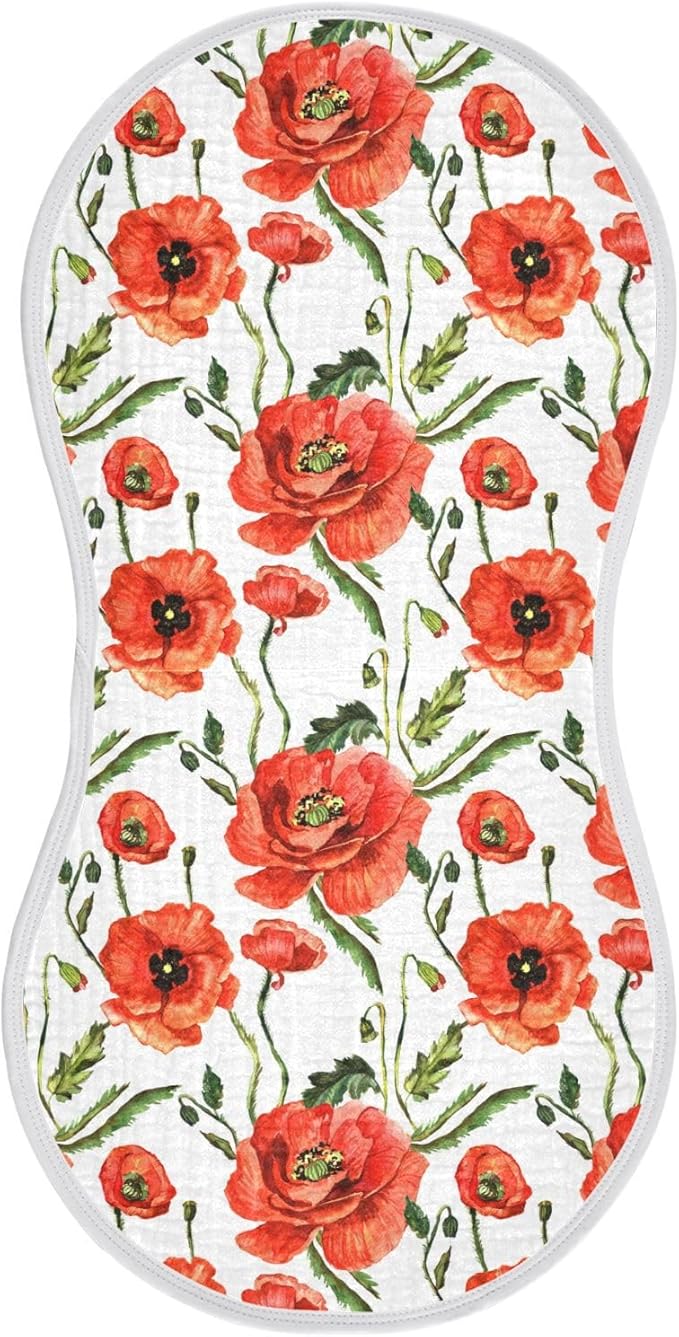 vvfelixl Burp Cloths Wildflower Poppy Flower for Baby Boy Girls Baby Washcloths Burp Rags 1 Pack