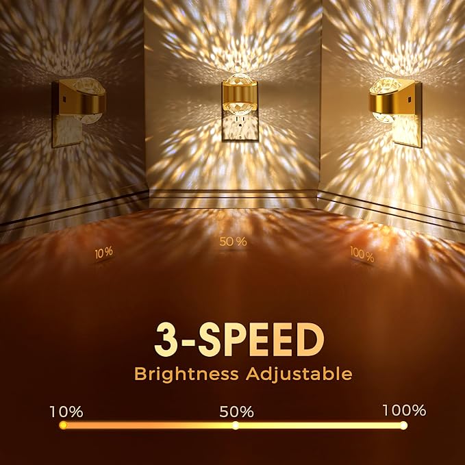 Briignite Night Light, Gold Night Lights Plug into Wall, LED Projector Night Light, Soft White for Bedroom, Dimmable Brightness Dusk to Dawn Nightlight for Kids, Bathroom, Gaming Room, Home Decor