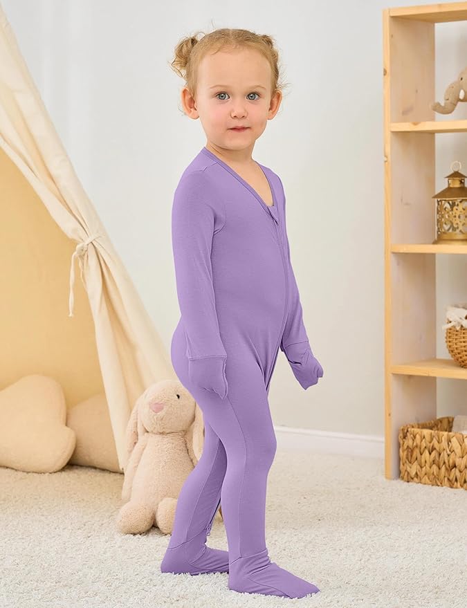 Jimonda Bamboo Baby Boys Romper Fold-Over Footies and Mitten Pajamas Long Sleeve Sleeper Girl Footless Clothes 3-Packs