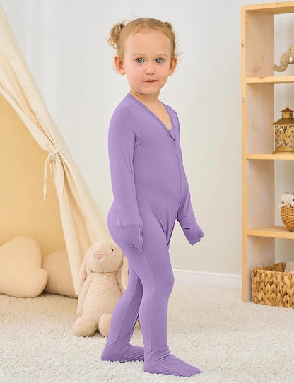 Jimonda Bamboo Baby Boys Romper Fold-Over Footies and Mitten Pajamas Long Sleeve Sleeper Girl Footless Clothes 3-Packs