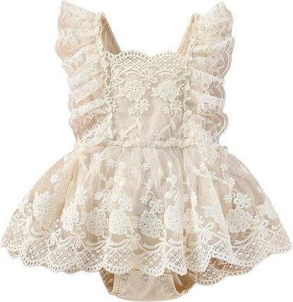 Sasaerucure Infant Baby Girl Summer Outfits Sleeveless Dress Romper Lace Tutu Onesie One Piece Ruffle Bodysuit