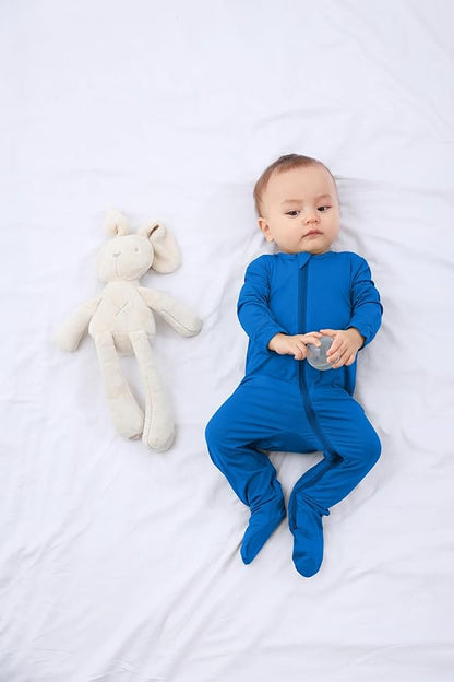 Baby Boy Footed Pajamas with Mittens,Rayon Made from Bamboo Sleepers, 2 Way Zipper Long Sleeve Pjs
