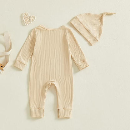 Newborn Baby Boys Romper Long Sleeve Little Brother Letter Print Ribbed Bodysuit Jumpsuit Infant Coming Home Outfit