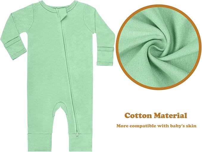 GUISBY Long Sleeve Cotton Pajamas Footless Baby Bodysuits with Zipper and Mittens 3-Pack for Boys Girls