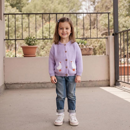 Baby Girl Cardigan Sweater Toddler Goose Embroidered Button Down Knit Sweaters Fall Winter Knitwear Jacket Clothes