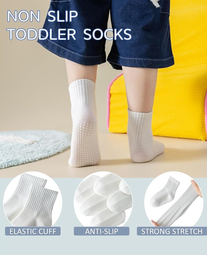 Toddler Grip Socks with Non-Slip, Unisex Baby Retro Stripe Seamless Crew Ankle Cotton Socks for Girls Boys 6 Pairs