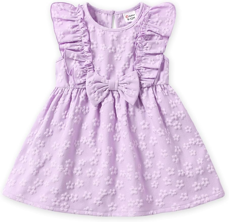 PATPAT Toddler Baby Girls Summer Dresses Spring Clothes Flower Sundress Ruffle Sleeve Bowknot 3-24 Months