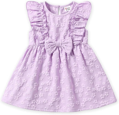 PATPAT Toddler Baby Girls Summer Dresses Spring Clothes Flower Sundress Ruffle Sleeve Bowknot 3-24 Months