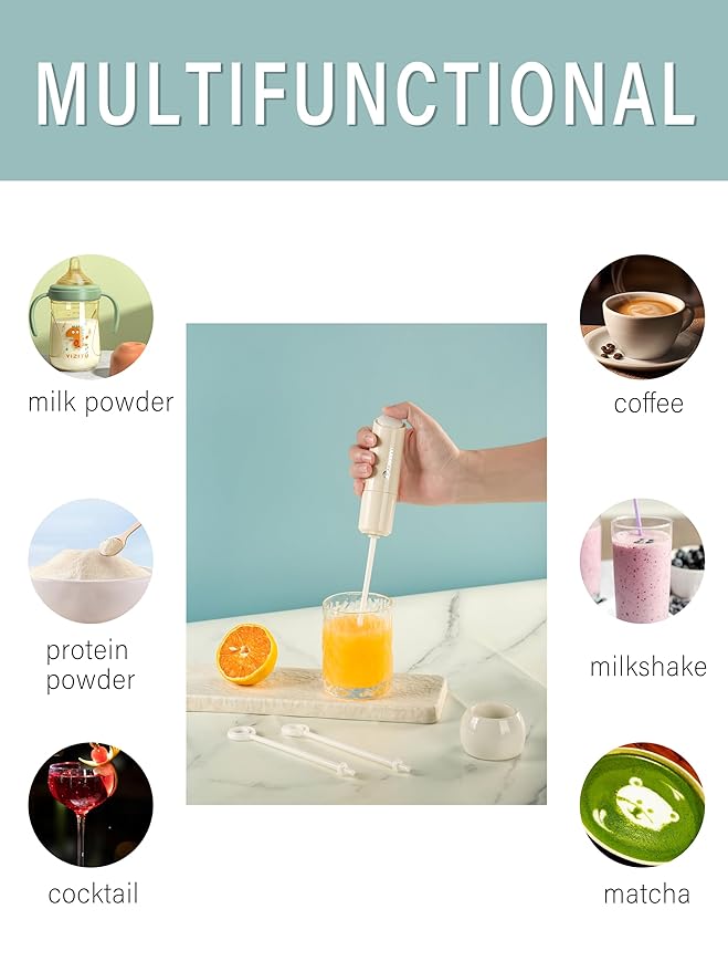 Handheld Electric Baby Formula Mixer,Electric Milk Frothers,Handheld Drink Mixer(Beige)