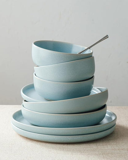 Famiware Milkyway Plates and Bowls Sets, 12 Pieces Dinnerware Sets, Reactive Glaze Dish Set, Stoneware Dishes Set for 4, Light Blue