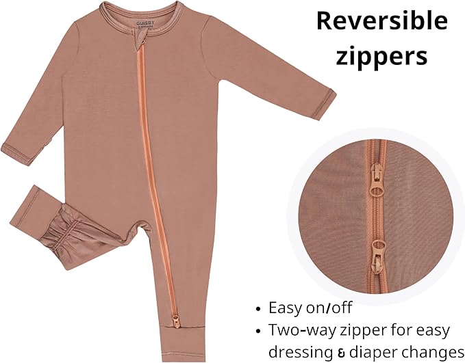 GUISBY Baby Footless Rompers, Rayon Pajamas 2 Way Zipper with Long Sleeve Sleeper