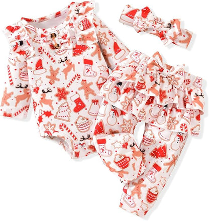 Aalizzwell Preemie Newborn Infant Baby Girls Clothes Ribbed Bodysuit Pants Set Fall Winter Outfits