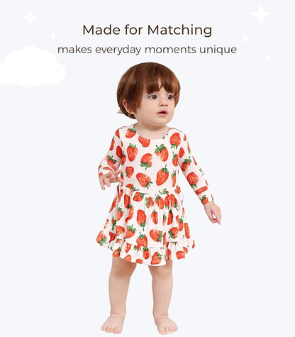Baby Girl Bodysuit Dress Long Sleeve Twirl Dresses Bamboo Viscose Clothes with Snaps for Easy Diaper Changes