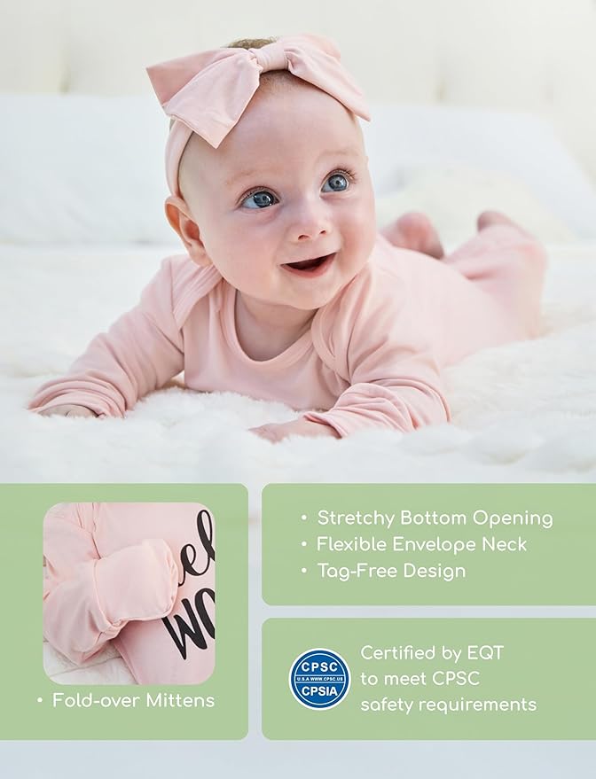 PATPAT Baby Sleeper Gown with Bamboo Viscose for Newborn Girls Boys, Knotted Nightgown with Mittens for Infant Home Coming