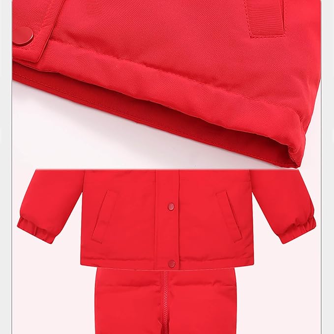 Kids 2 Piece Snowsuit Sets Girls Boys Winter Cute Hooded Puffer Jacket Snow Pants Snowboard Skiing Sets Insulated