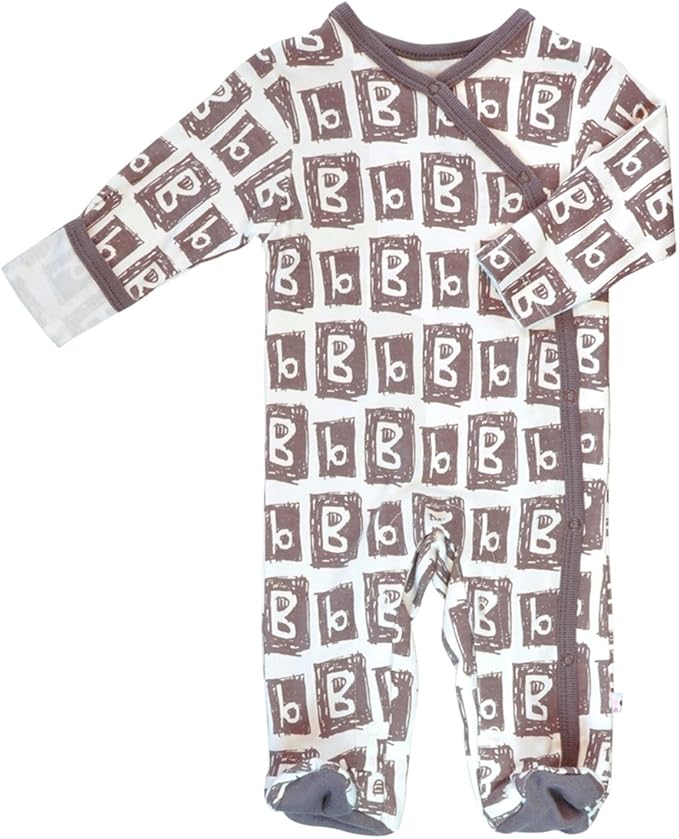 Babysoy Organic Newborn Baby Alphabet Footie Onepiece with Feet (12-18 Months, B)