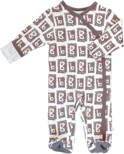 Babysoy Organic Newborn Baby Alphabet Footie Onepiece with Feet (12-18 Months, B)