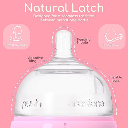 INTTERO Baby Bottles with Built-in Formula Dispenser, Anti-Colic Wide Neck Design for Newborn Feeding and Everyday Baby Essentials, 6 Oz Slow Flow (2 Pack), Cute Blue