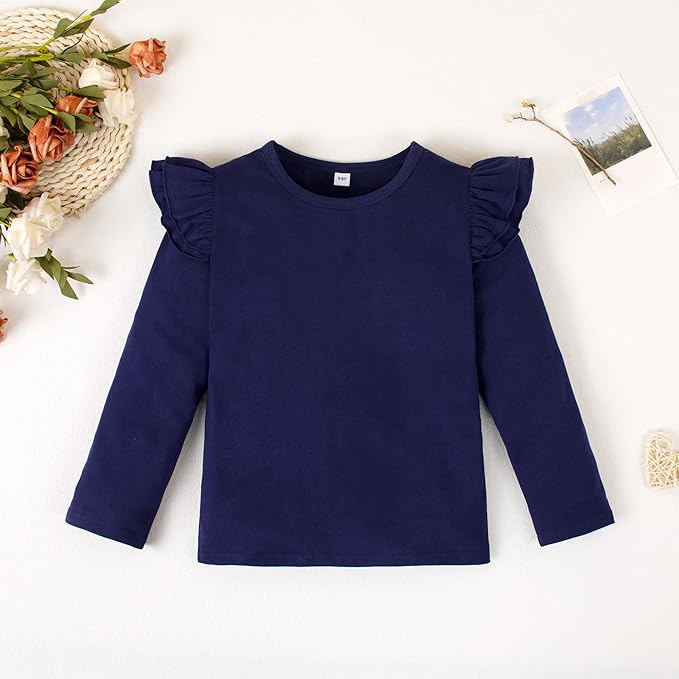 12M-14Y Toddler Baby Girls T Shirt Solid Color Blouse Ruffle Top Cotton Casual Tees Plain Shirt